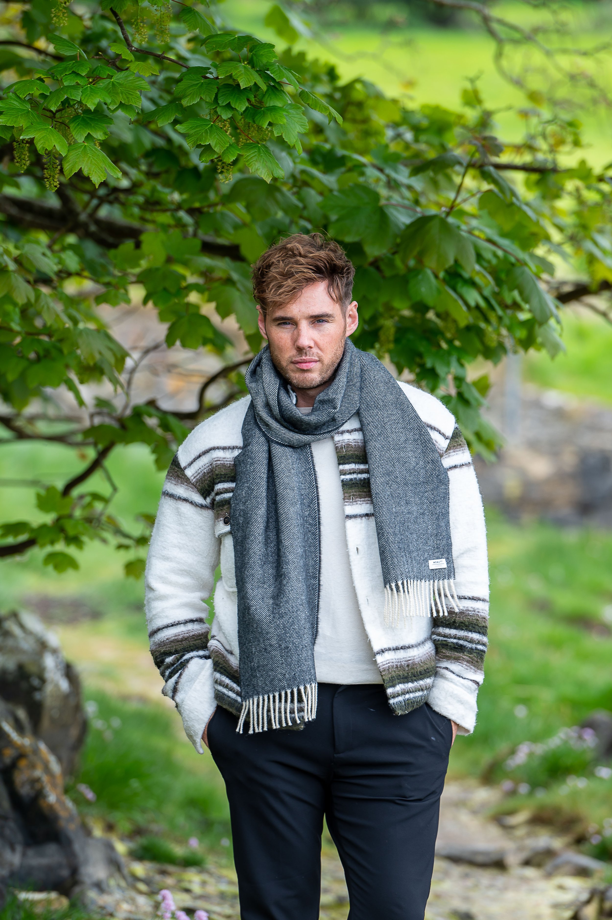 Black Herringbone Merino Lambswool Scarf | McNutt of Donegal